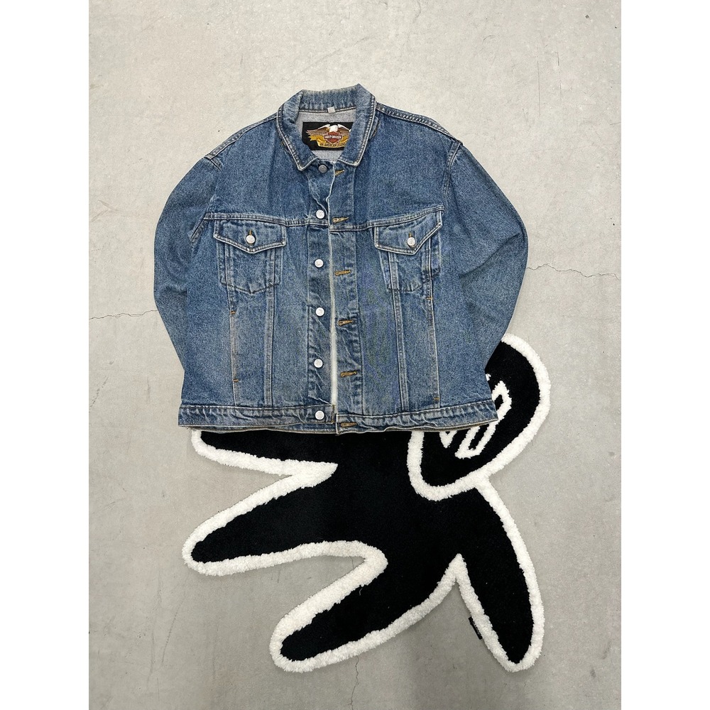 Harley‎ Davidson Mens Denim Jacket Eagle Graphic "Righteous Ruler" Size L